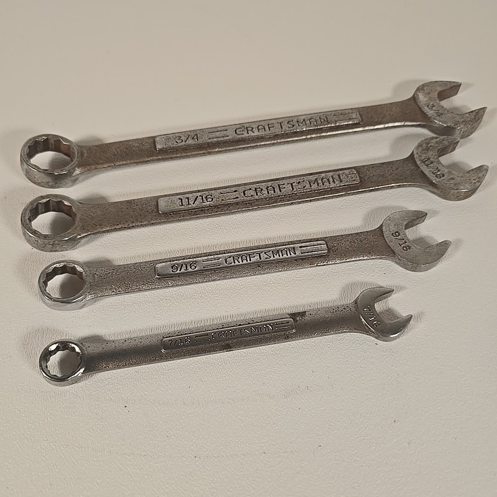 Craftsman USA 4 Pc. Combination Wrench Set 7/16" 9/16" 11/16" 3/4" SAE 12 Pt.